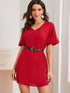 V Neck Solid Tunic Dress Without Belt