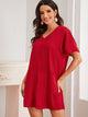 V Neck Solid Tunic Dress Without Belt