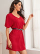 V Neck Solid Tunic Dress Without Belt