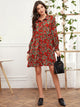 Shirred Cuff Floral Print Dress