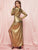 SBetro Plunging Neck Ruched Wrap Metallic Dress