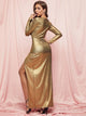 SBetro Plunging Neck Ruched Wrap Metallic Dress