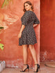 Plus Half Button Ditsy Floral Print Dress