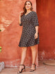 Plus Half Button Ditsy Floral Print Dress
