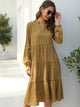 Notched Bishop Sleeve Ditsy Floral Babydoll Dress