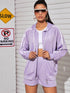 Striped Side Drawstring Zip Up Hooded Jacket With Shorts