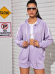 Striped Side Drawstring Zip Up Hooded Jacket With Shorts
