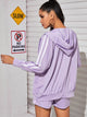 Striped Side Drawstring Zip Up Hooded Jacket With Shorts
