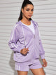 Striped Side Drawstring Zip Up Hooded Jacket With Shorts