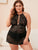 Plus Floral Lace Criss Cross Halter Dress & Thong
