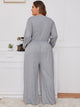Plus Button Front Long Sleeve Jumpsuit