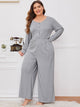 Plus Button Front Long Sleeve Jumpsuit