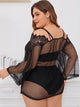 Plus Floral Lace Long Sleeve Dress & Thong