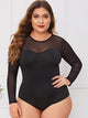 Plus Contrast Mesh Long Sleeve Teddy Bodysuit