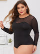 Plus Contrast Mesh Long Sleeve Teddy Bodysuit