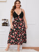 Plus Floral Print Contrast Lace Night Dress