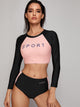 Letter Graphic Long Sleeve Top With Shorts Bikini