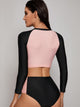 Letter Graphic Long Sleeve Top With Shorts Bikini