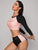 Letter Graphic Long Sleeve Top With Shorts Bikini