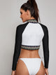 Zipper Front Long Sleeve Top With Tie Side Bikini Set