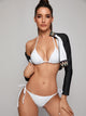 Zipper Front Long Sleeve Top With Tie Side Bikini Set