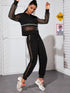 Fishnet Panel Letter Tape Hoodie With Joggers
