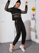 Fishnet Panel Letter Tape Hoodie With Joggers
