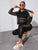 Fishnet Panel Letter Tape Hoodie With Joggers