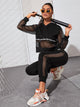 Fishnet Panel Letter Tape Hoodie With Joggers