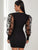 Floral Mesh Puff Sleeve Ribbed Bodycon Dress
