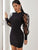 Floral Mesh Puff Sleeve Ribbed Bodycon Dress
