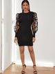 Floral Mesh Puff Sleeve Ribbed Bodycon Dress