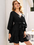 Bishop Sleeve Belted Layered Hem Dress