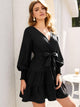 Bishop Sleeve Belted Layered Hem Dress