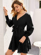 Bishop Sleeve Belted Layered Hem Dress