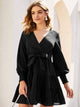 Bishop Sleeve Belted Layered Hem Dress