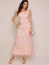 Polka-dot Embroidered Mesh Overlay Layered Hem Dress