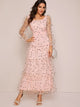 Polka-dot Embroidered Mesh Overlay Layered Hem Dress