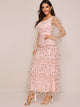 Polka-dot Embroidered Mesh Overlay Layered Hem Dress