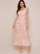 Polka-dot Embroidered Mesh Overlay Layered Hem Dress