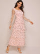 Polka-dot Embroidered Mesh Overlay Layered Hem Dress