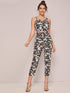 Plaid & Floral Print Cami Top & Belted Pants