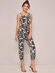 Plaid & Floral Print Cami Top & Belted Pants