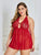 Plus Contrast Lace Mesh Halter Dress With Thong
