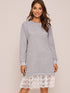Contrast Lace Hem Sweatshirt Dress