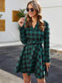 Notched Belted Buffalo Plaid Shirt Dress