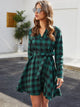 Notched Belted Buffalo Plaid Shirt Dress