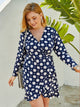 Plus Polka Dot Ruffle Wrap A-line Dress