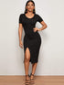 Solid Split Thigh Bodycon Dress