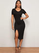 Solid Split Thigh Bodycon Dress